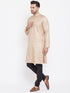 Vastramay Men's Beige And Black Silk Blend Kurta Pyjama Set